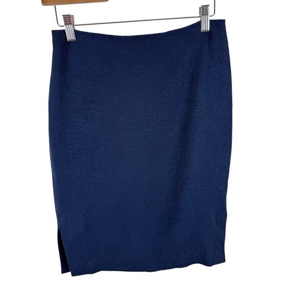 LOFT Navy Blue Tweed Lined Straight Knee Length Skirt Cotton Slit Size 4 - Picture 1 of 5